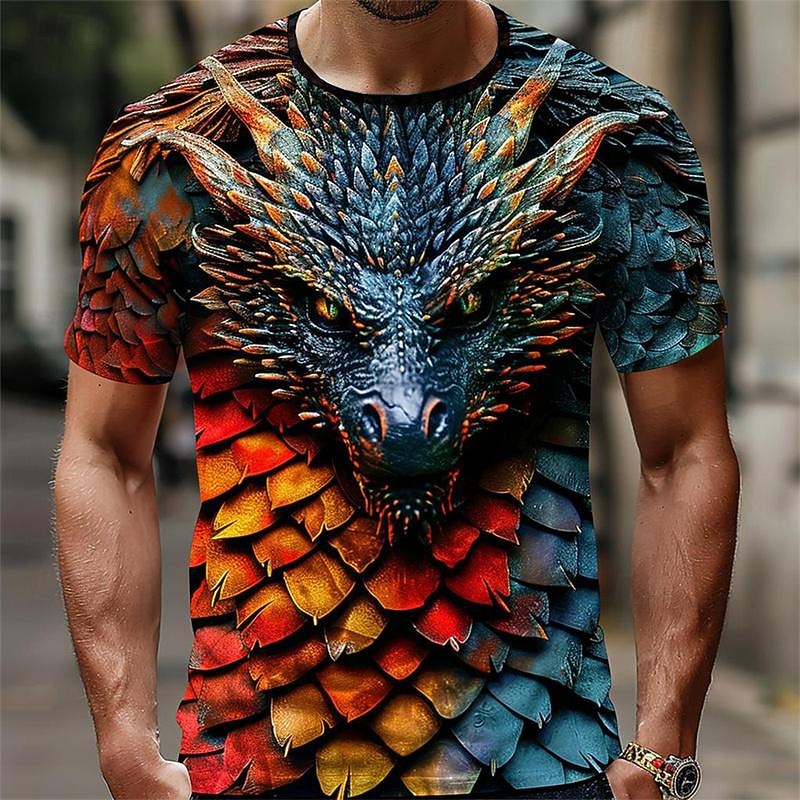 Men's Dragon T Shirt Short Sleeve T shirt 3D Print Crew Neck Shirt Designer Casual Subculture Sports Outdoor Daily Holiday Orange Spring & Summer Clothing Apparel S M L XL 2XL 3XL