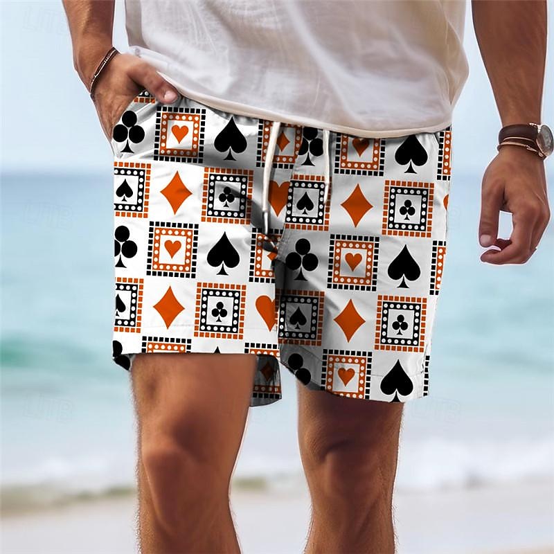 Men's Heart Poker Swim Trunks Swim Shorts Board Shorts Mid Waist Vacation Hawaiian Holiday Vacation Holiday Beach Drawstring with Mesh lining Elastic Waist Designer Clothing Apparel3