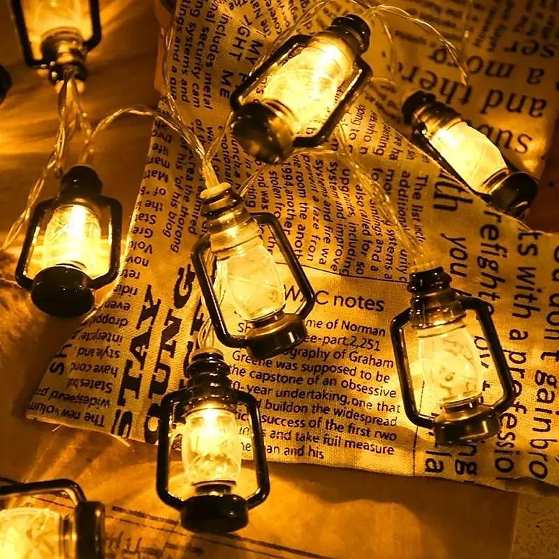 10/20LEDs 1.5/3m Lantern String Lights Kerosene Bottle LED String Lamp Retro Lantern Home Party Holiday Eid Mubarak Garden Decoration String Lamp4
