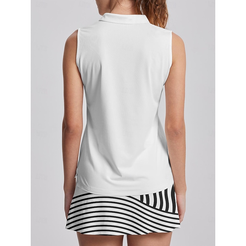 Women's Golf Polo Shirt Black Light Pink Red Sleeveless Top Stripe Ladies Golf Attire Clothes Outfits Wear Apparel3