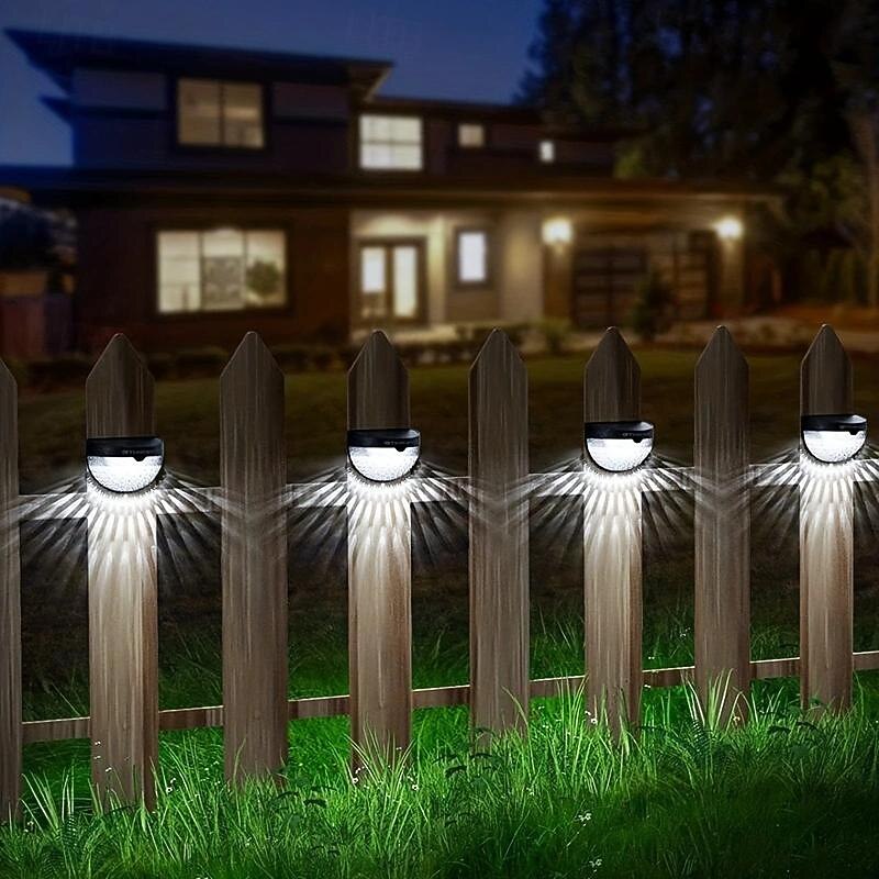 4pack Solar Fence Lights Solar Deck Lights Solar Wall Lights Solar Powered Wall Mount Outdoor Waterproof Fence Lamp Lighting for Fence Deck Patio Yard Garage Step Stair White3