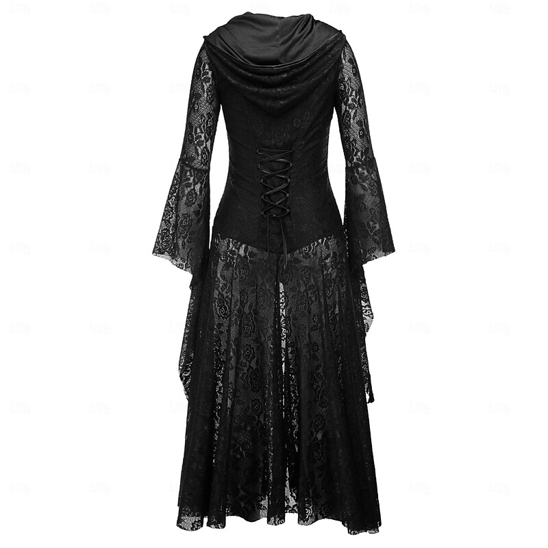 Retro Vintage Punk & Gothic Medieval Dress Masquerade Goth Girl Lace Solid Colored Fancy Dress Women's Fantasy Halloween Carnival Masquerade Party / Evening Festival Adults' Dress3