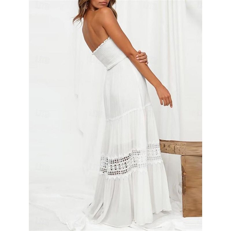 Women's Long Dress Maxi Dress White Dress Casual Dress White Lace Wedding Dress Boho Dress Elegant Streetwear Maxi Street Date Loose Fit Plain Sleeveless Strapless Black White Yellow Mint Green Summer2