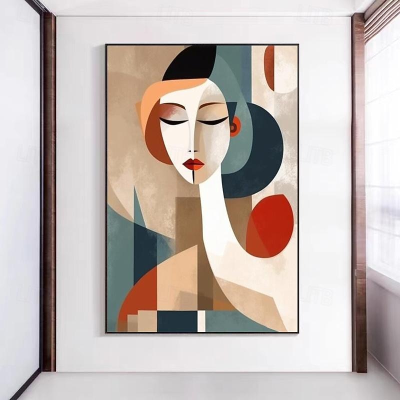 Handpainted Abstract Picasso style geometry girl Canvas Wall Art Modern Canvas Painting Home Wall Living Room Decor No Frame