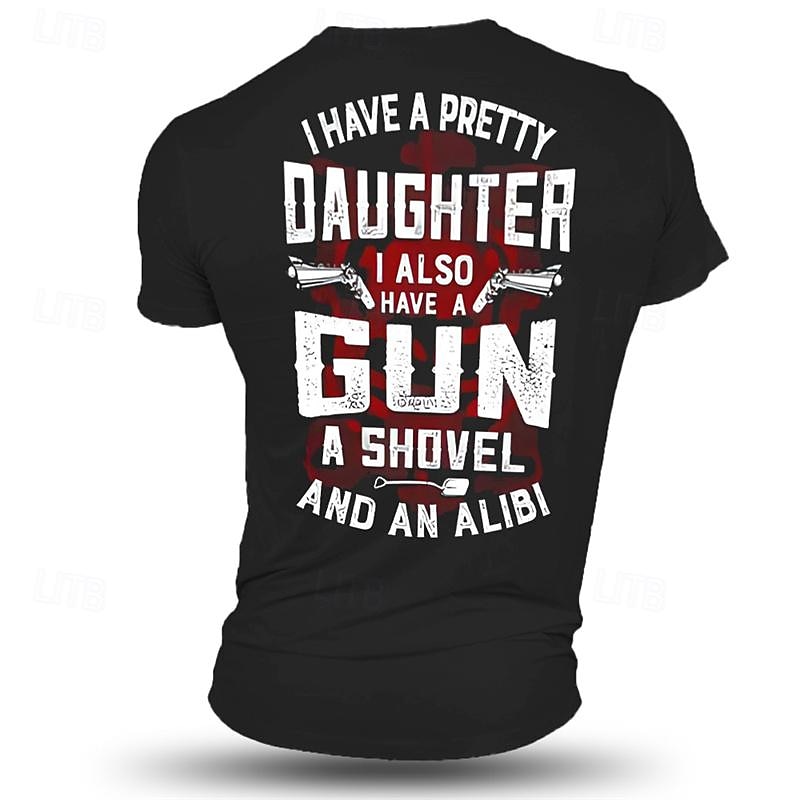 Men's Gun T Shirt Tee Top Cotton Short Sleeve Graphic Shirt Black Light Blue Comfortable Tee Sports Outdoor Holiday Fashion Designer Clothing