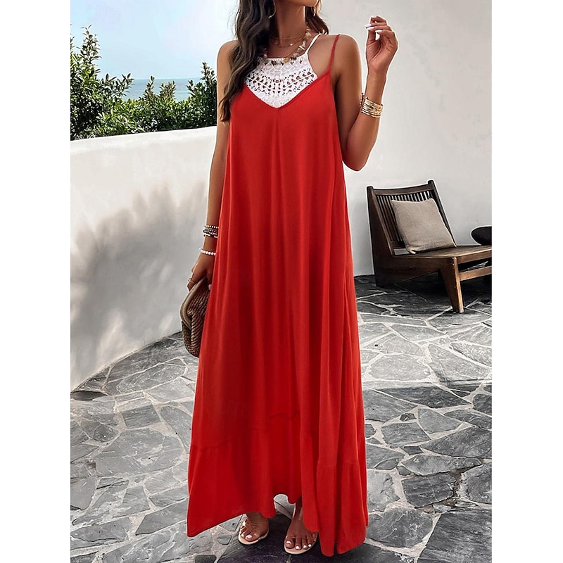 Women's Casual Dress Long Dress Maxi Dress Backless Pocket Date Streetwear Maxi Strap Sleeveless Black Red Blue Color4