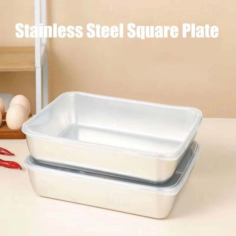 Stainless Steel Dinner Plates, Thickened Metal Dish Plate for Food, Small Square Serving Tray for Appetizer Cookie Steak Dessert Salad Dental3