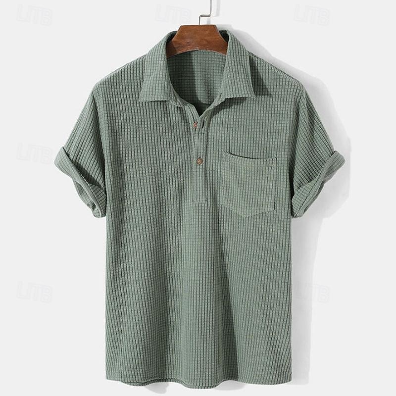 Men's Shirt Summer Shirt Casual Shirt Beach Shirt Corduroy Shirt Blue Green Apricot Short Sleeve Plain Lapel Vacation Holiday Pocket Clothing Apparel Polyester Fashion Casual Comfortable