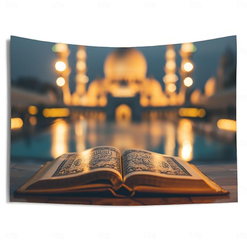 Quran Eid Mubarak Ramadan Hanging Tapestry Mosque Wall Art Large Tapestry Mural Decor Photograph Backdrop Blanket Curtain Home Bedroom Living Room Decoration4
