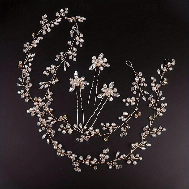 Bride Wedding Headwear Set 1 Meter Soft Chain Hair Strap 3 Hairpins Pin Hairpins