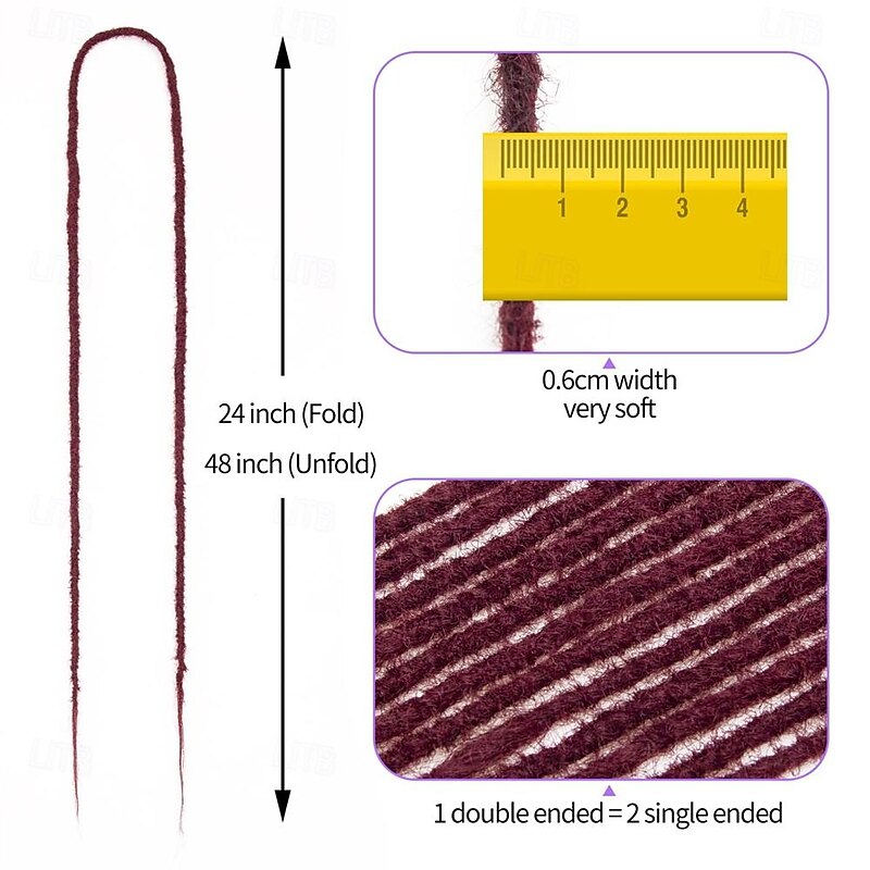 Dreadlock Extensions Synthetic Dreads 24inches 15 Strands Double Ended Dreadlocks Extensions Straight Ends Hipple Style Dreads 0.6 cm Width Dread Extensions for Women4