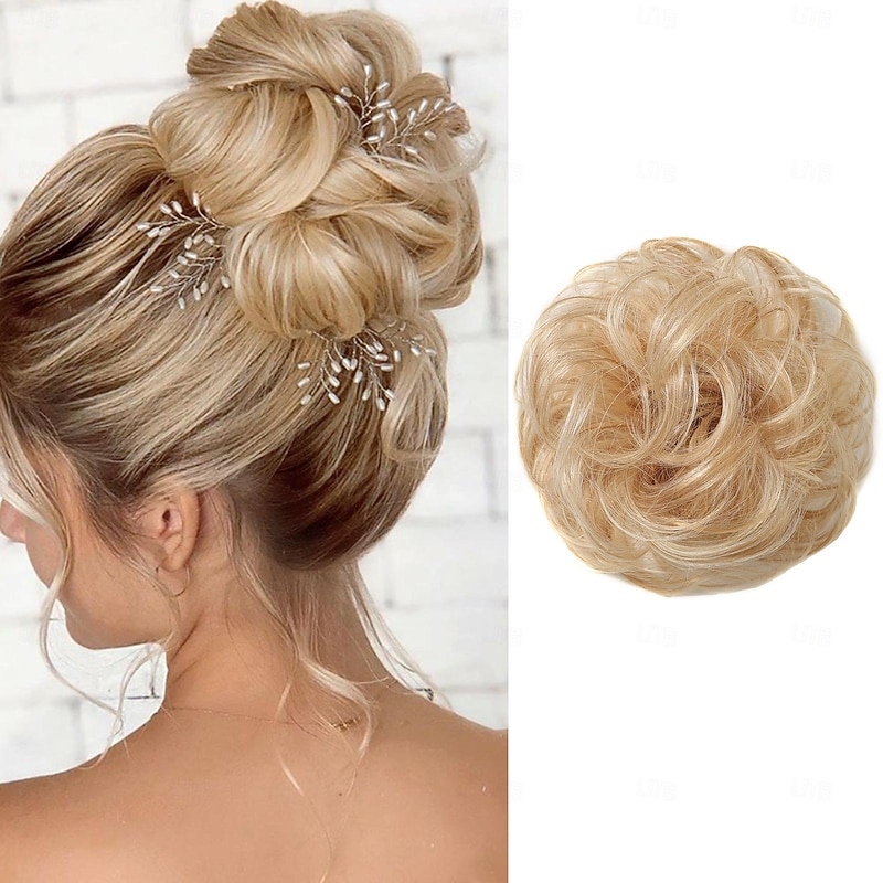 chignons Hair Bun Synthetic Hair Hair Piece Hair Extension Wavy Bouncy Curl Party Daily Daily Wear Blonde