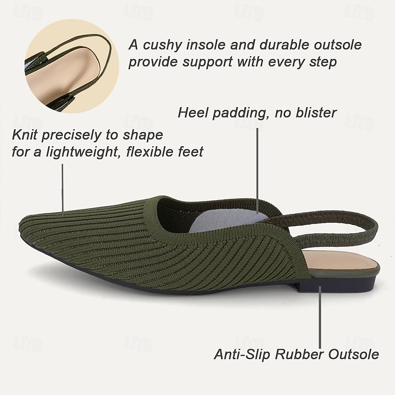 Women's Sandals Flats Plus Size Flyknit Shoes Outdoor Work Daily Striped Flat Heel Pointed Toe Classic Casual Comfort Walking Knit Loafer Elastic Band Almond Black Yellow4