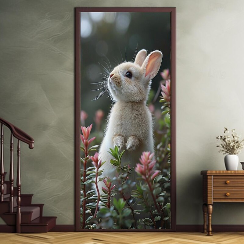 Bunny Door Covers Mural Decor Door Tapestry Door Curtain Decoration Backdrop Door Banner Removable for Front Door Indoor Outdoor Home Room Decoration Farmhouse Decor Supplies2