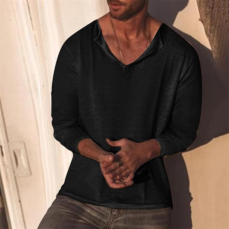 Men's T Shirt Tee Tee Top Long Sleeve Shirt Long Sleeve V Neck Spring &  Fall Plain Fashion Designer Basic Vacation Street Going out Black Sky Blue Khaki Top Tee for Men4