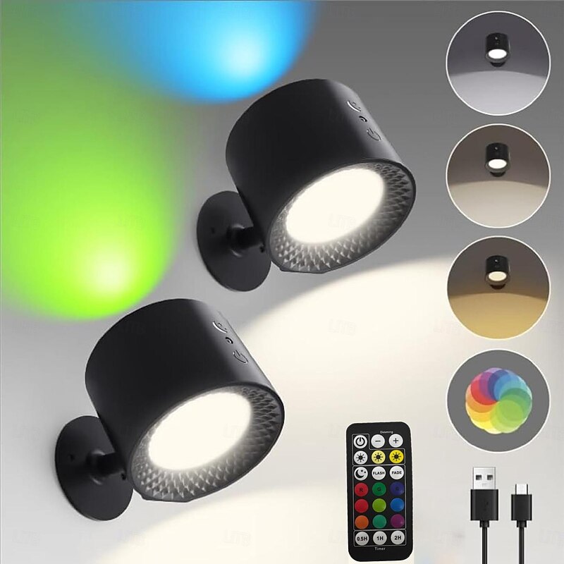 Battery Picture Light for Wall Art, Wall Sconces Wireless Magnetic Picture Light with Remote, 9 Colors RGB Rechargeable Ambient Sconce, 3 Color Temp Dimming Up Down Spotlight for Wall Bedroom 2in1
