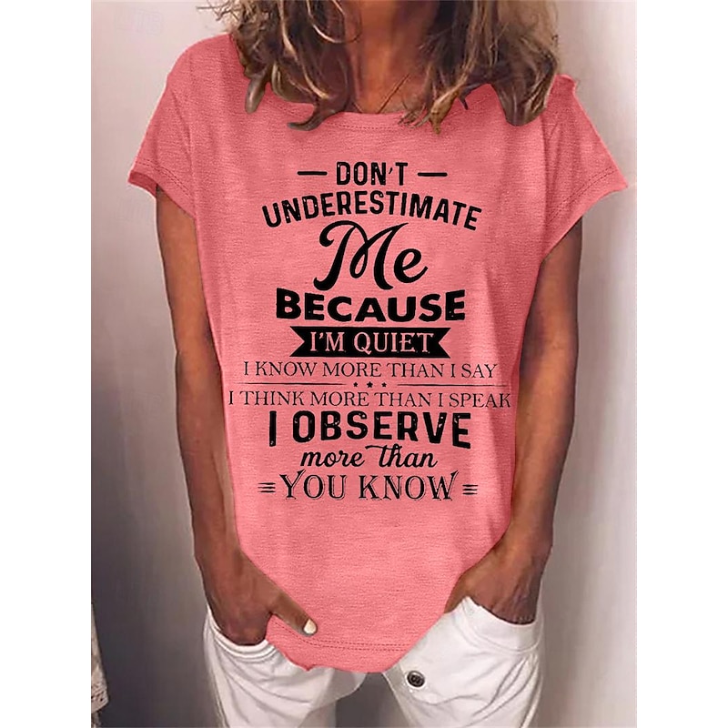 Women's T Shirt Letter Text Funny Slang Basic Short Sleeve Round Neck Regular Tops Daily Weekend Print Black Red Blue Green Spring, Fall, Winter, Summer