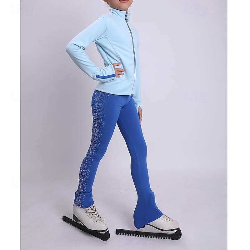 Figure Skating Jacket with Pants Women's Girls' Ice Skating Tights Outfits White High Elasticity Training Practice Professional Skating Wear Thermal Warm Crystal / Rhinestone Long Sleeve Ice Skating