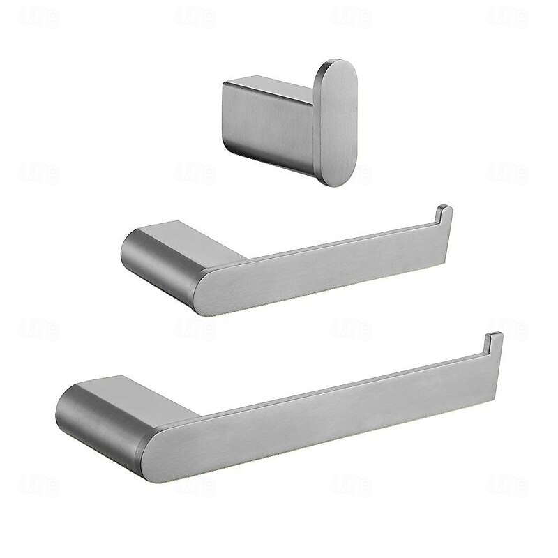 Bathroom Accessory Set Wall Mounted Brushed Stainless Steel Include Robe Hook Towel Bar Toilet Paper Holder with Mobile Phone Storage Shelf Towel Holder and Roll Paper Shelf 1or 3pcs