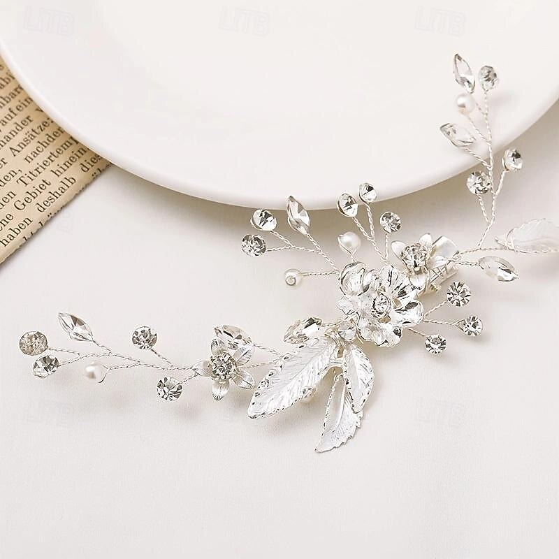 Golden Silvery Flower Leaf Crystal Hairpin Hair Clip Tiara Bridal Wedding Hair Accessories Headpiece Jewelry Ornaments4