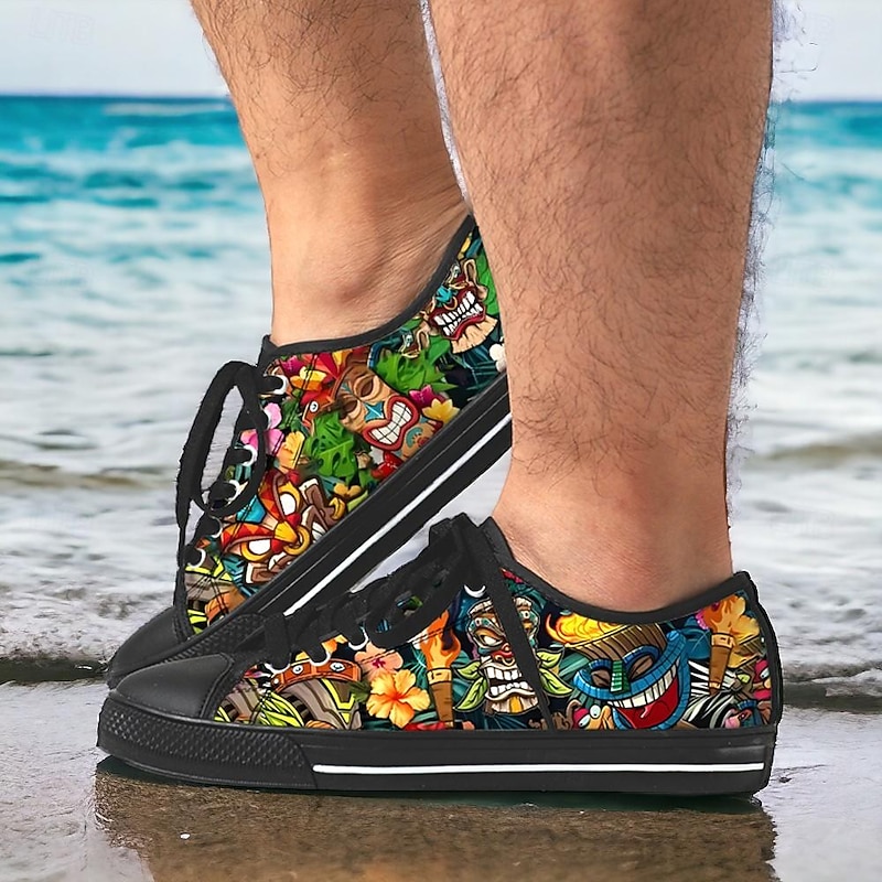 Men's Sneakers Print Shoes Plus Size Classic Casual Beach Outdoor Daily Canvas Comfortable Slip Resistant Lace-up Yellow Red Blue