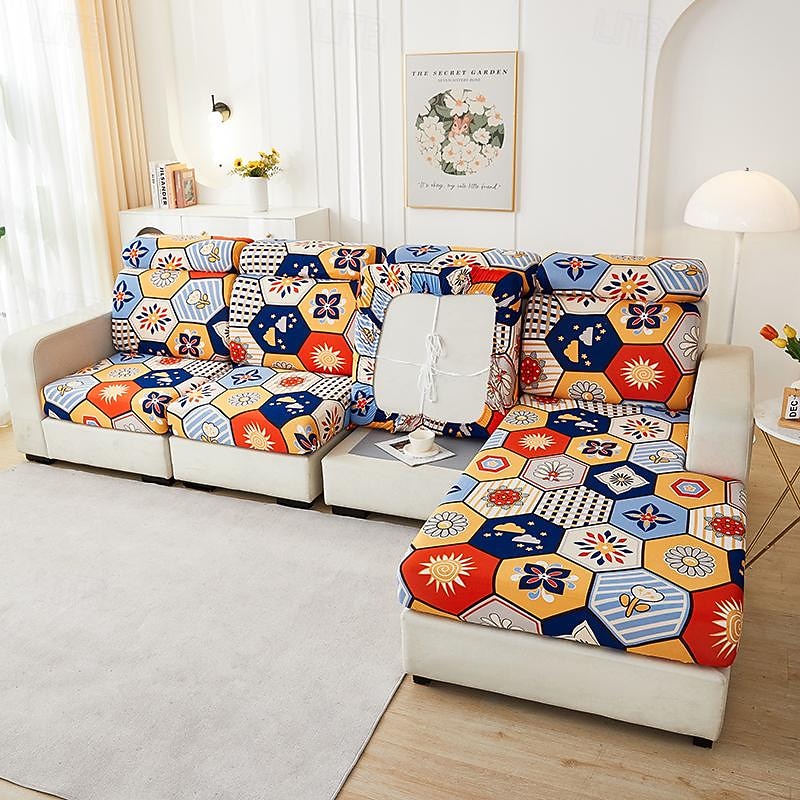 Magic Sofa Cover Stretch Sofa Seat Couch Cushion Slipcovers Vintage Style, Anti-Slip Furniture Protector for Sectional 1/2/3/4 Seat Cover,L Shape Sofa Covers, Chaise Lounge Sofa Slipcover2