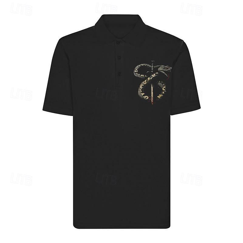 Men's Snake Polo Shirts Golf Shirt Short Sleeve Polo Shirts Collared Shirts Casual Funny Streetwear Vacation Wear Party Outfits Buttons 3D Print Summer Spring Fall Black White Khaki4