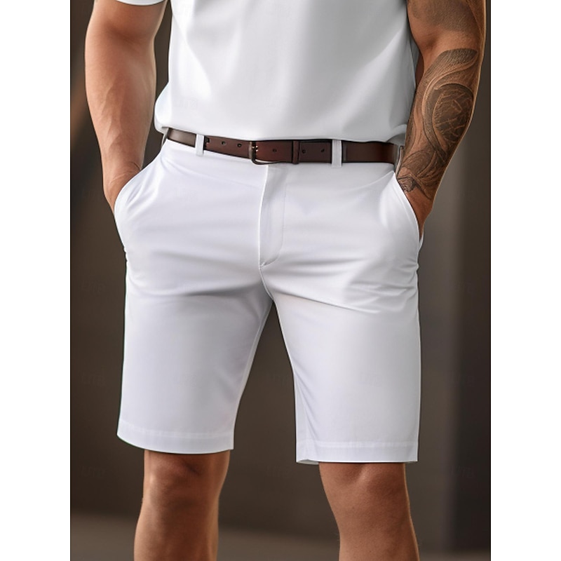 Men's Shorts Chino Shorts Bermuda shorts Zipper Buttons Pocket Plain Comfort Breathable Short Casual Daily Holiday Fashion Chic & Modern Black White2