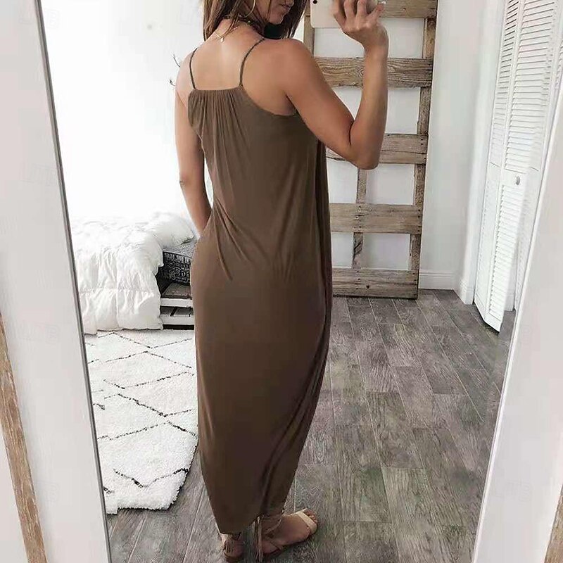Women's Casual Dress Long Dress Maxi Dress Split Date Bohemia Boho Spaghetti Strap Sleeveless Black White Blue Color2