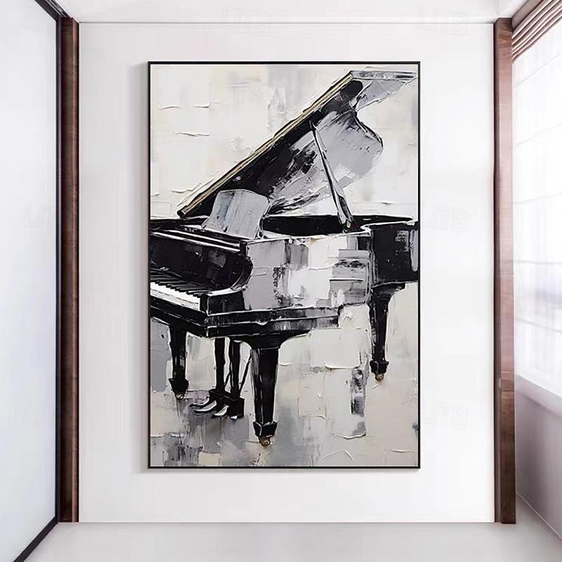 Handpainted Canvas Oil Painting Abstract Black And White Thick Oil Knife Painting Piano Home Decor For Living Room No Frame2