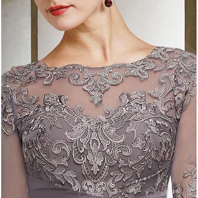 Jumpsuit Mother of the Bride Wedding Guest Church Elegant Petite Bateau Neck Floor Length Chiffon Half Sleeve with Appliques4