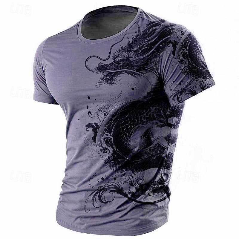 Men's Graphic Animal Dragon T Shirt Short Sleeve T shirt 3D Print Crew Neck Shirt Retro Vintage Casual Subculture Sports Outdoor Holiday Going out White Purple Brown Spring & Summer Clothing Apparel3