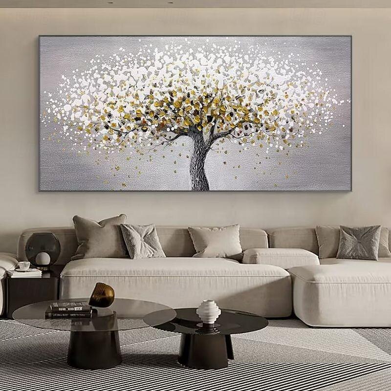 Handmade Canvas Wall Art Living Room Decorative Painting Modern Simple Sofa Background Wall Light Luxury Oil Painting Fortune Tree for Home Decor Rolled Frameless Unstretched Painting2