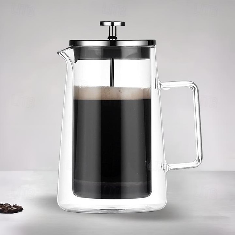 French Press Coffee & Black Tea Maker with Double-Wall Insulated Borosilicate Glass, Superior Filtration System, 304 Stainless Steel Plunger, Easy to Clean