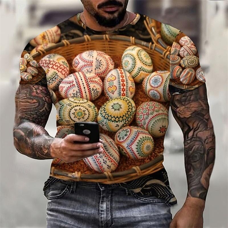 Easter Men's Graphic Egg Short Sleeve Shirt T shirt Tee Tee Top Short Sleeve T shirt 3D Print Crew Neck Shirt Fashion Designer Casual Vacation Daily Holiday Red Blue Sky Blue Summer Clothing Apparel2