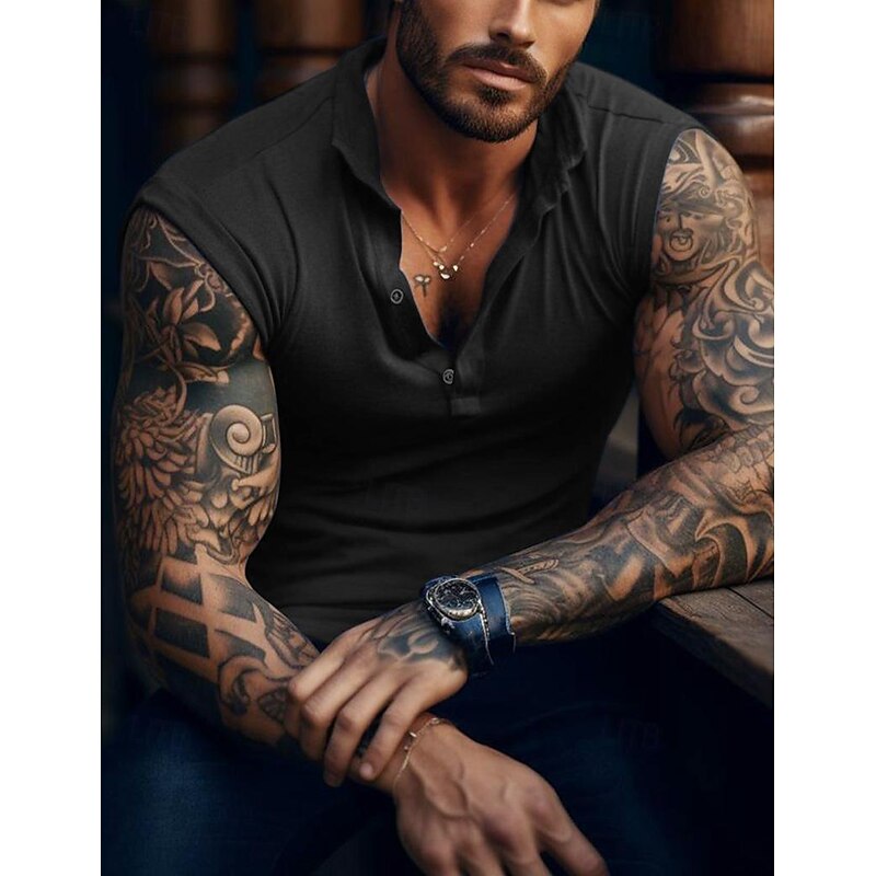 Men's Tank Top Vest Top Undershirt Sleeveless Shirt Sleeveless Henley Summer Plain Striped Fashion Designer Muscle Outdoor Going out Gym Black White Army Green Top Tee for Men3