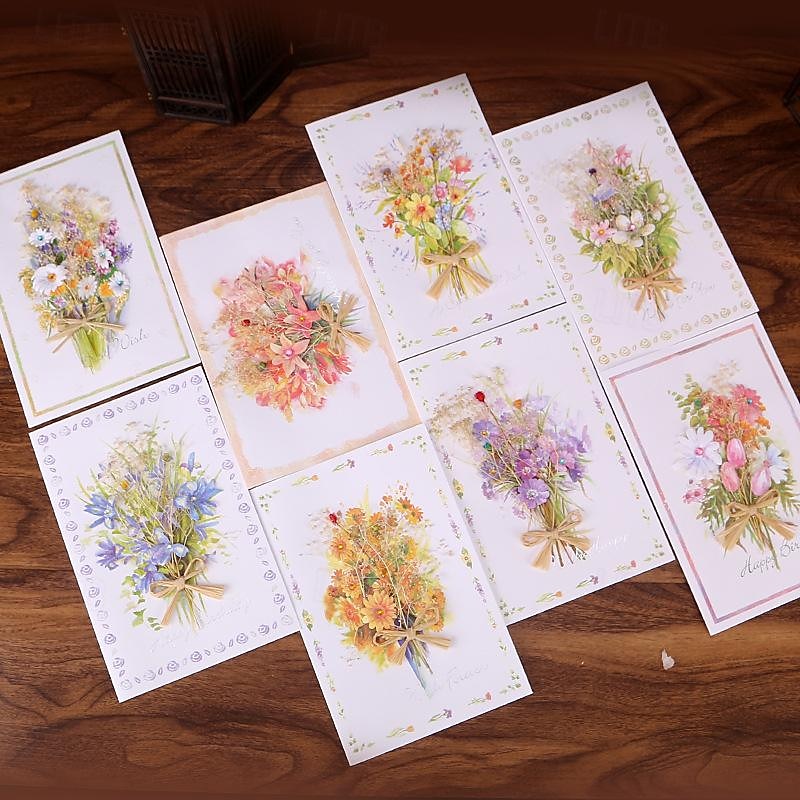 Handmade Dried Flowers Greeting Cards Thank You Card Birthday Party Graduation Wedding Invitation Anniversary Card Flower Bouquet Card for Wife Valentine Mom Day Gift