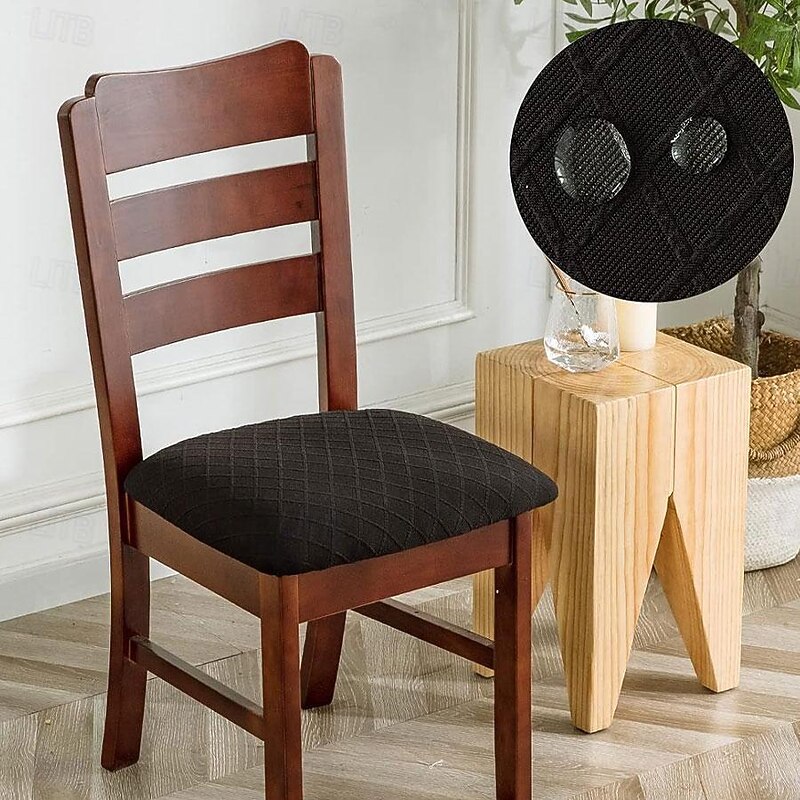 4 Pcs Stretch Jacquard Chair Seat Covers Water Repellent Chair Cushion Cover, Removable Washable Dining Chair Covers Anti-Dust Dining Room Chair Covers Seat Cushion Slipcovers4