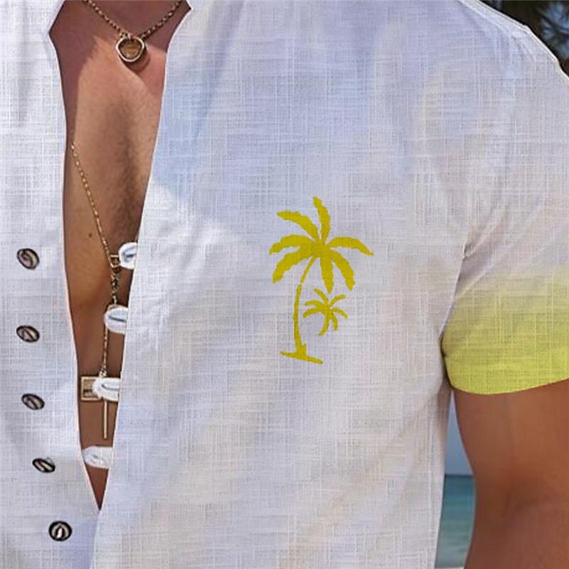 Men's Palm Tree Tropical Plants Summer Hawaiian Shirt Aloha Shirt Printed Shirts Short Sleeves Shirt Standing Collar Hawaiian Resort Vacation Holiday Daily Wear Yellow Blue Purple S M L3