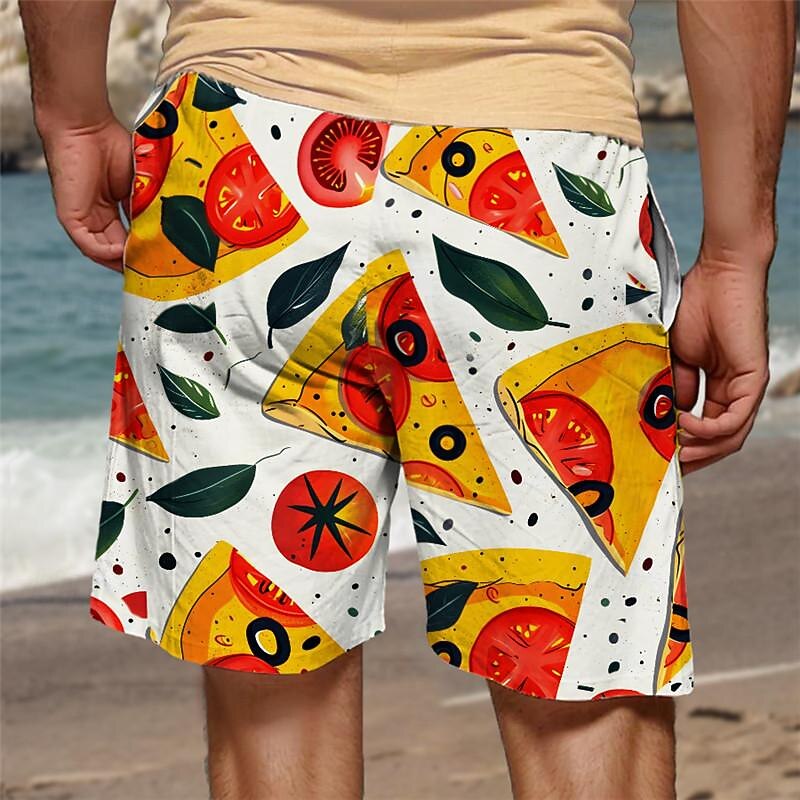 Men's Food Graphic Prints Pizza Swim Trunks Swim Shorts Board Shorts Mid Waist Vacation Hawaiian Holiday Vacation Holiday Beach Drawstring with Mesh lining Elastic Waist Designer Clothing Apparel2