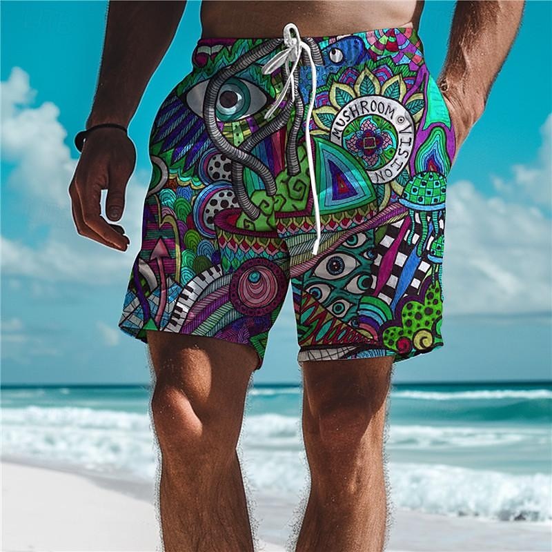 Men's Eye Graffiti Colorful Swim Trunks Swim Shorts Board Shorts Mid Waist Vacation Hawaiian Holiday Vacation Holiday Beach Drawstring with Mesh lining Elastic Waist Designer Clothing Apparel2
