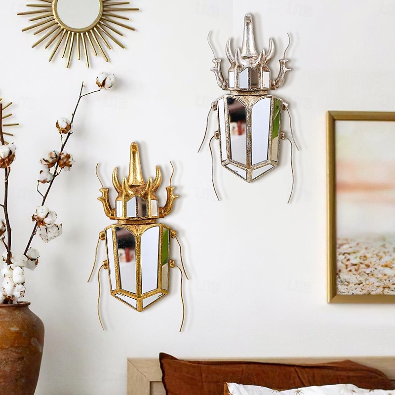 Unicorn Beetle Mirror Design Wall Mounted Decoration Gold Wall Decoration Beetle Glass Mirrored Handmade 33