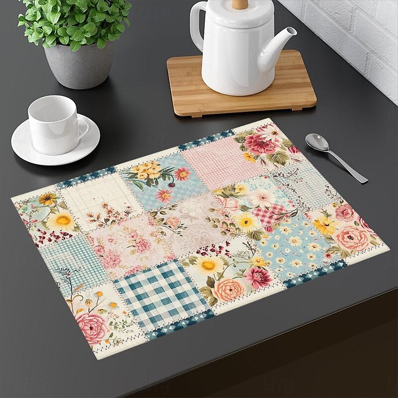 1PC Rural American Floral Placemat Table Mat 12x18 Inch Table Mats for Party Kitchen Dining Decoration4
