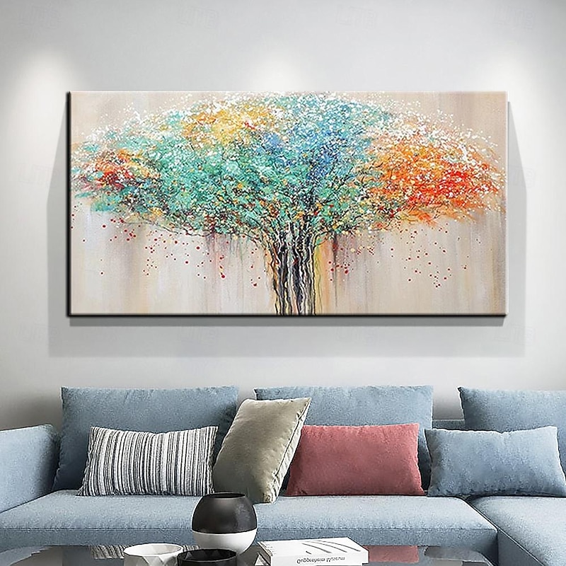 Pure Hand-painted High Quality Abstract Life Tree Oil Painting Handmade Colorful Abstract Tree Oil Painting for Living Room