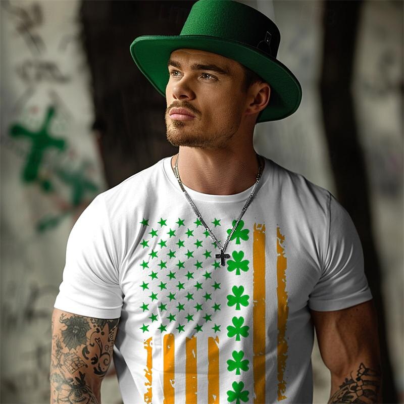 Men's Shamrock National Flag T Shirt Tee Top Cotton Short Sleeve Graphic Shirt Black White Comfortable Tee St.Patrick's Day Holiday Fashion Designer Clothing3