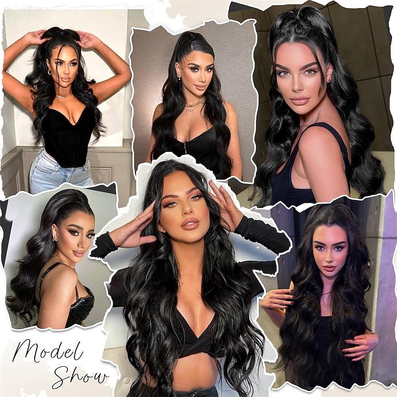 Ponytail Extension Black Drawstring Ponytail Extension for Women 26 Inch Long Wavy Ponytail Extension Synthetic Clip in Pony Tails Hair Extensions for Women Girls2