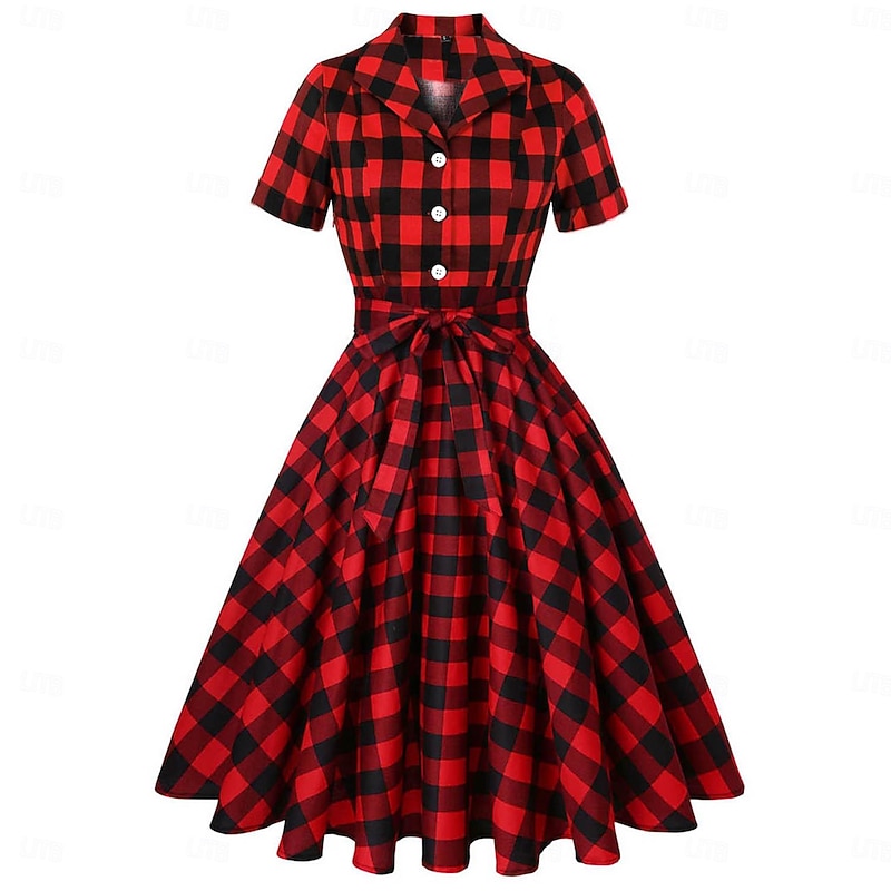 Retro Vintage 1950s Vacation Dress Dress Flare Dress Women's Costume Vintage Cosplay Daily Wear Date Short Sleeve Dress Carnival