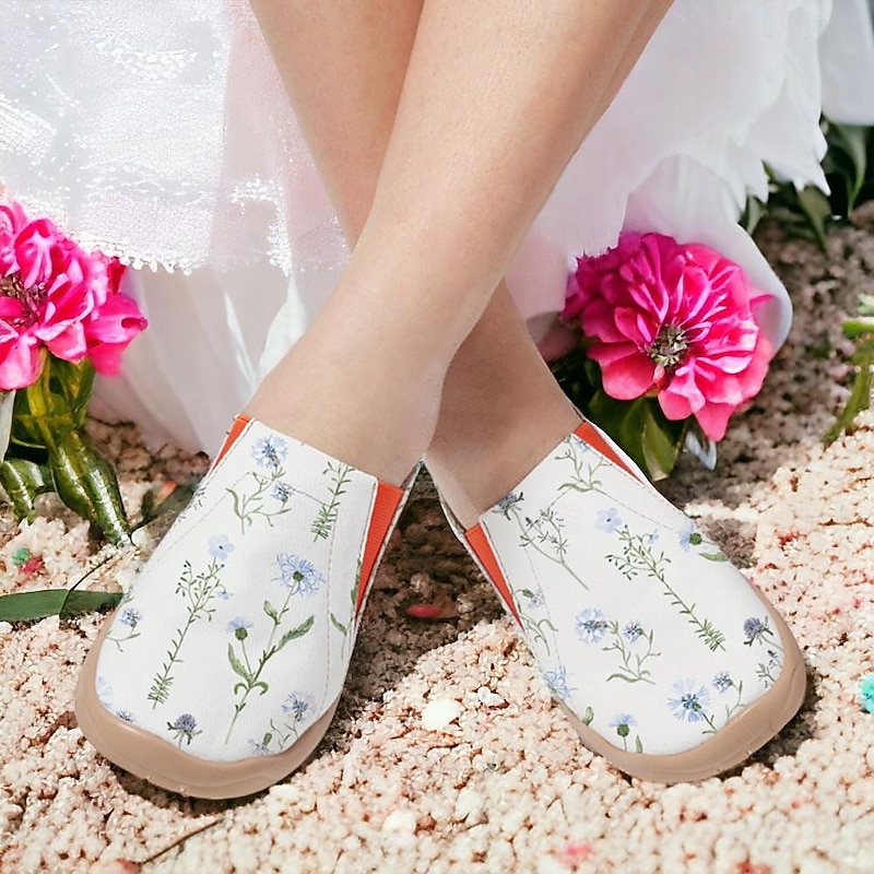 Women's Sneakers Flats Slip-Ons Print Shoes Slip-on Sneakers Daily Travel Floral Flat Heel Vacation Casual Comfort Canvas Loafer Blue