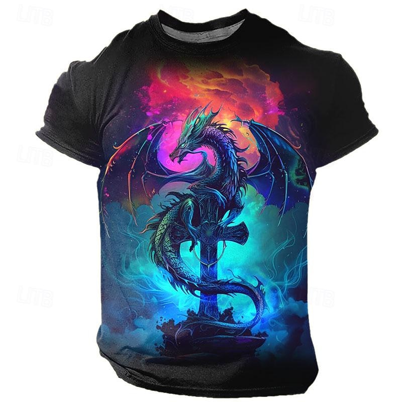 Men's Graphic Animal Dragon T Shirt Short Sleeve T shirt 3D Print Crew Neck Shirt Daily Casual Subculture Sports Outdoor Holiday Going out Blue Purple Green Spring & Summer Clothing Apparel S M L XL