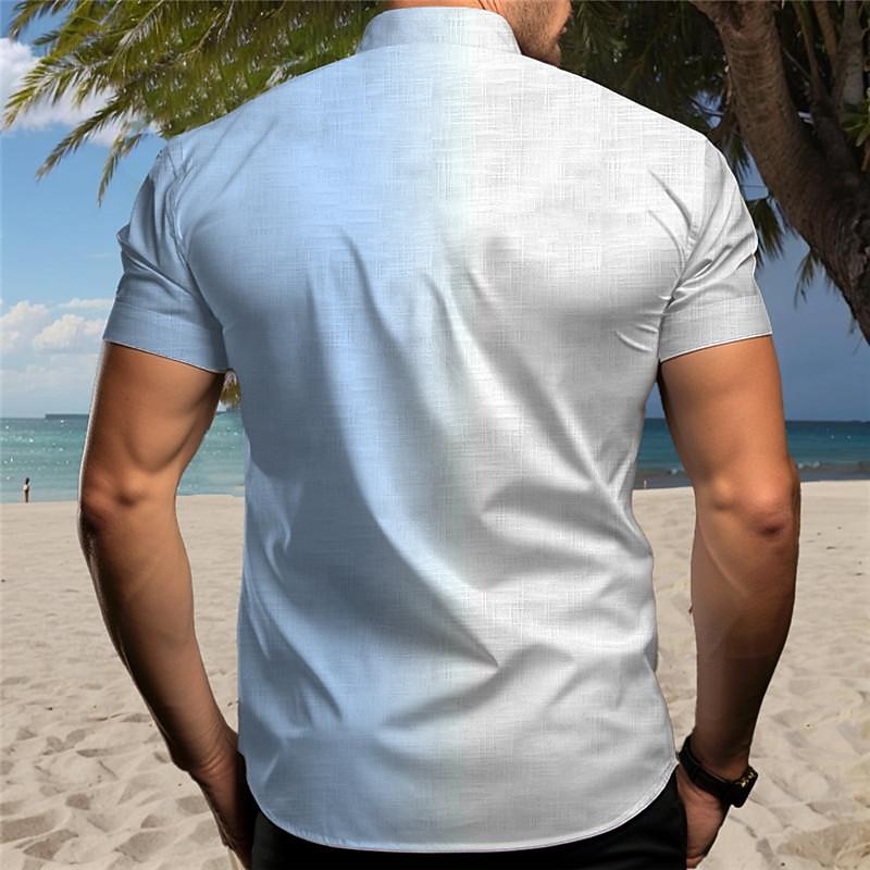 Men's Palm Tree Tropical Plants Summer Hawaiian Shirt Aloha Shirt Printed Shirts Short Sleeves Shirt Standing Collar Hawaiian Resort Vacation Holiday Daily Wear Pink Blue Sky Blue S M L2